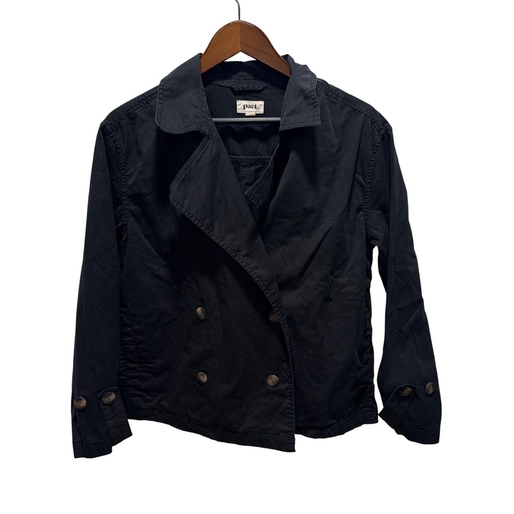 Pact Womens XS Black Organic Cotton Double Breasted Cropped Jacket Coat